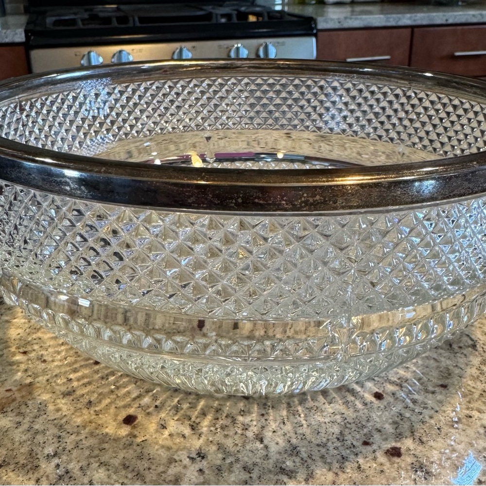 Vintage Falstaff Pressed Glass Silverplate Rim England Bowl